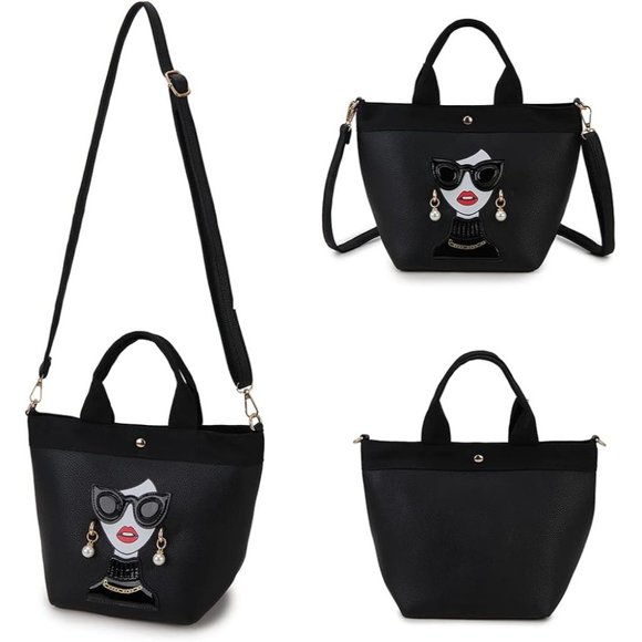 ENJOININ Funky Lady Face Purse for Women Casual Shopping Bag Top Handle Satchel - Picture 12 of 12